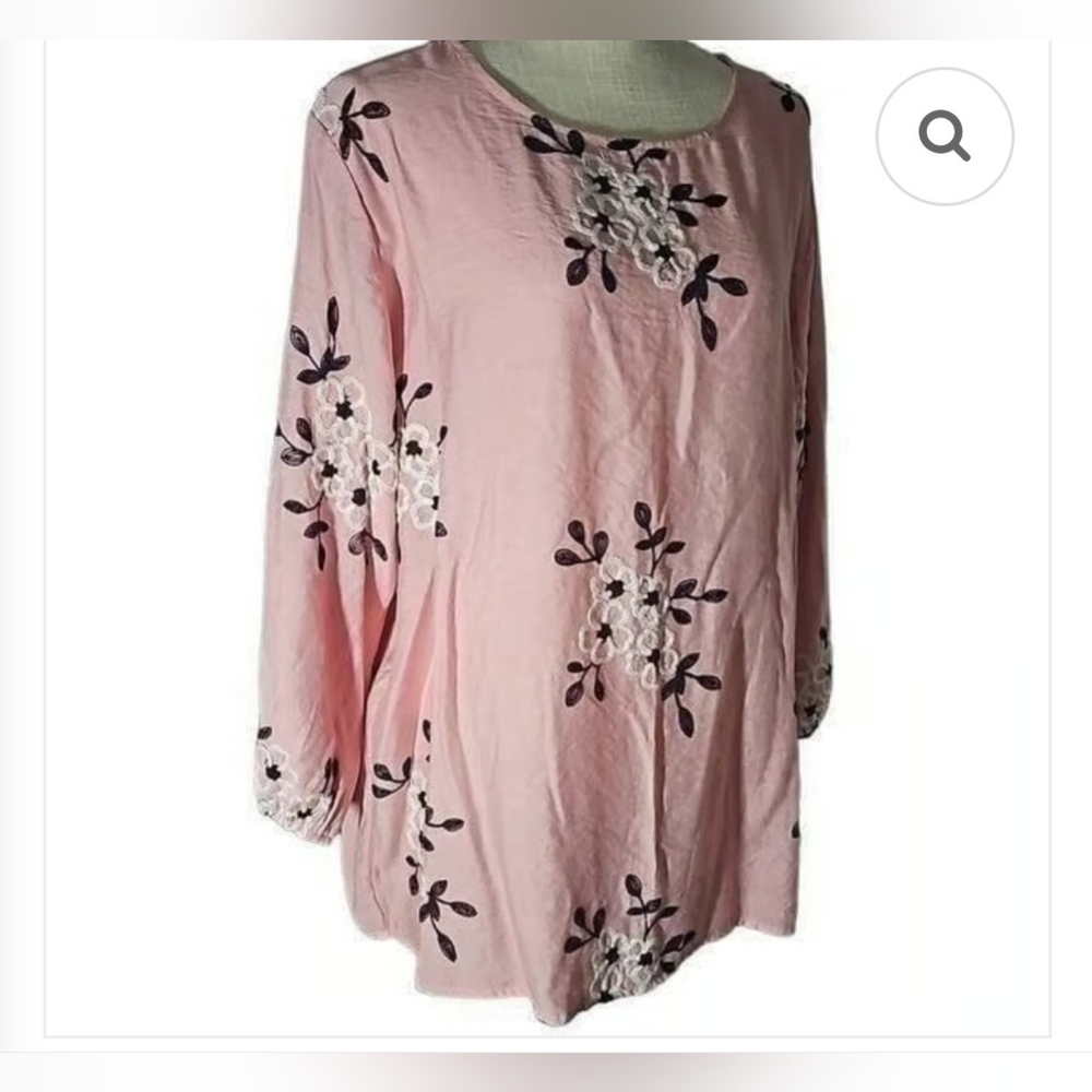 2X KINDRED Elegant Pink Floral Embroidered Blouse